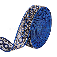 5 yards Iron on/Sew on Ethnic Style Embroidery Polyester Ribbons, Jacquard Ribbon, Tyrolean Ribbon, Garment Accessories, Teardrop Pattern, Dark Blue, 1-1/8 inch(30mm)(OCOR-FG0001-35)