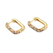 Colorful Cubic Zirconia Rectangle Hoop Earrings, Rack Plating Brass Jewelry for Women, Cadmium Free & Nickel Free & Lead Free, Real 18K Gold Plated, 20x16x3mm, Pin: 1mm(EJEW-C028-23G)