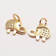 Brass Micro Pave Grade AAA Cubic Zirconia Charms, Long-Lasting Plated, Elephant, Cadmium Free & Nickel Free & Lead Free, Real 18K Gold Plated, 11x12x2mm, Hole: 3mm(ZIRC-G090-15G-NR)