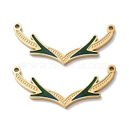 Ion Plating(IP) 304 Stainless Steel Enamel Pendants, Manual Polishing, Golden, Antler Charm, Green, 13x30x1.5mm, Hole: 1mm(STAS-M340-03G)