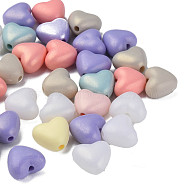 Spray Painted Acrylic Beads, Rubberized Style, Heart, Mixed Color, 9.5x10.5x6.5mm, Hole: 1.8mm, about 1190pcs/500g(MACR-N006-14-C01)