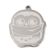 Non-Tarnish 304 Stainless Steel Pendants, Owl Charm, Stainless Steel Color, 24.5x20.5x1.5mm, Hole: 1mm(STAS-C095-08P)