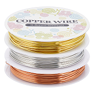 3 Rolls 3 Colors Copper Jewelry Craft Wire, Round, for Beading Jewelry Craft Making, Mixed Color, 20 Gauge, 0.8mm, about 16.40 Feet(5m)/roll, 1 roll/color(CWIR-SC0001-02A)