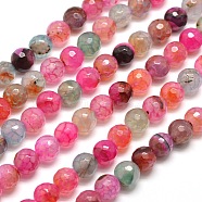 Dyed Natural Agate Faceted Round Beads Strands, Hot Pink, 8mm, Hole: 1mm, about 48pcs/strand, 14.5 inch(G-E267-31)