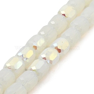 Frosted Imitation Jade Glass Beads Strands, AB Color Plated, Faceted, Column, White, 8.5x8mm, Hole: 1.5mm, about 68pcs/strand, 22.64''(57.5cm)(GLAA-P058-08A-04)