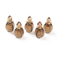 Faceted Natural Smoky Quartz Pendants, Openable Perfume Bottle, with Golden Tone Brass Findings, 32~33x17~18x16mm, Hole: 2mm, capacity: 1ml(0.03 fl. oz)(G-H252-B06)