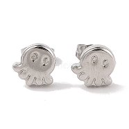 304 Stainless Steel Octopus Stud Earrings for Women, Stainless Steel Color, 9x8.5mm(EJEW-G389-03P)