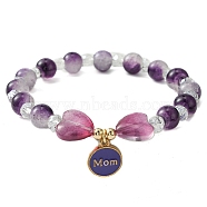 Jewelry Gift for Mother's Day, Alloy Enamel Charm Bracelets, Round & Heart Twon Tone Glass Beaded Bracelet for Women, Indigo, Inner Diameter: 2 inch(5cm)(BJEW-JB09860-05)