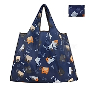 Oxford Foldable Women's Shopping Tote Bags, Animal Printed Reusable Grocery Bags with Handle, Cat Shape, 40x50cm(PW-WG0FDB1-05)