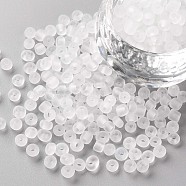 Glass Seed Beads, Frosted Colors, Round, White, 4mm, Hole: 1~1.5mm, about 1000pcs/100g(X1-SEED-A008-4mm-M1)