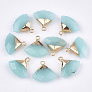 Electroplate Natural White Jade Pendants, with Brass Findings, Faceted, Triangle, Dyed, Golden, 17~18x19~20x6~7mm, Hole: 1.8mm(X-G-T112-04F)