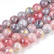 Baking Painted Crackle Glass Bead Strands, with Gold Powder, Round, Light Coral, 10mm, Hole: 1.4mm, about 80pcs/strand, 30.87 inch(78.4cm)(DGLA-R053-05K-A)