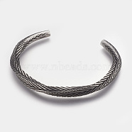 304 Stainless Steel Cuff Bangles, Antique Silver, 2 inchx2-1/2 inch(51x62mm)(BJEW-P192-09AS)