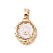 304 Stainless Steel Enamel Pendants, Oval with Letter, Golden, White, Letter.Q, 15.5x11.5x4mm, Hole: 4.5x2.5mm(STAS-H174-03Q)