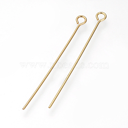 304 Stainless Steel Eye Pin, Golden, 35mm, Hole: 2mm, Pin: 0.7mm(X-STAS-R045-35mm-G)