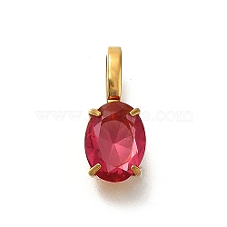 Ion Plating(IP) 304 Stainless Steel Rhinestone Pendants, Oval Charms, Real 14K Gold Plated, Fuchsia, 14x6x4.5mm, Hole: 4.5x2.5mm(X-STAS-A104-11G-06)