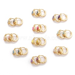Brass Micro Pave Clear Cubic Zirconia Huggie Hoop Earrings, with Enamel, Elephant, Real 18K Gold Plated, Mixed Color, 13x2~8.5mm, Pin: 0.7mm(EJEW-P187-D)
