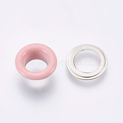 Iron Grommet Eyelet Findings, for Bag Making, Flat Round, Platinum, Pink, 8x4.3mm, Inner Diameter: 4mm(IFIN-WH0023-C05)