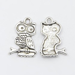 Tibetan Style Alloy Pendants, Lead Free and Cadmium Free, Owl, Halloween Jewelry, Antique Silver, 22x15x3mm, Hole: 2mm(X-PALLOY-K1027-AS-RS)