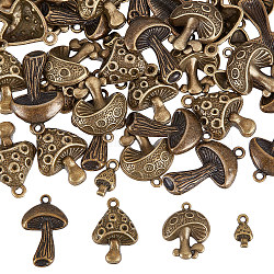 64pcs 4 style Alloy Pendants, Mushroom, Antique Bronze, 13~28.5x8~19mm, 16pcs/style(FIND-SC0004-11)