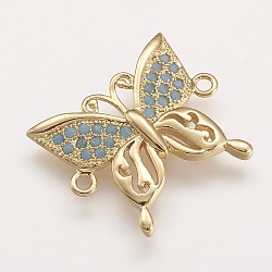 Brass Micro Pave Cubic Zirconia Links, Butterfly, Golden, 18x21x3mm, Hole: 1.5mm(KK-F692-02G)