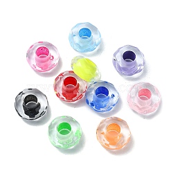 Transparent Acrylic European Beads, Large Hole Beads, Faceted, Flat Round, Mixed Color, 15x8mm, Hole: 5.8mm(OACR-E033-24)