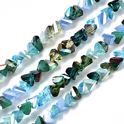 Electroplate Glass Beads Strands, Triangle, Turquoise, 3.5x6x4.5mm, Hole: 1mm, about 100pcs/strand, 13.39 inch~14.56 inch(34~37cm)(X-EGLA-N002-06C)