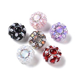 Polymer Clay Rhinestone Beads, with ABS Imitation Pearl, Flat Round, Mixed Color, 20x21x16mm, Hole: 1.8mm(CLAY-A004-02)