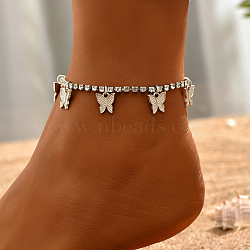 Fashionable Casual Rhinestone Butterfly Charm Anklets for Women, 8-5/8 inch(22cm)(OK1972)