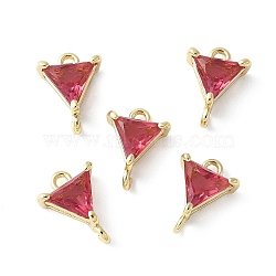 Brass Pave Cubic Zirconia Connector Charms, Rack Plating, Long-Lasting Plated, Cadmium Free & Lead Free, Real 18K Gold Plated, Triangle, 9.5x7x3.5mm, Hole: 1mm(KK-F892-53G-13)