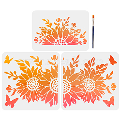 US 2Pcs 2 Styles PET Hollow Out Drawing Painting Stencils, for DIY Scrapbook, Photo Album, with 1Pc Art Paint Brushes, Sunflower Pattern, Stencils: 297~300x210~300mm, 1pc/style(DIY-MA0001-24A)