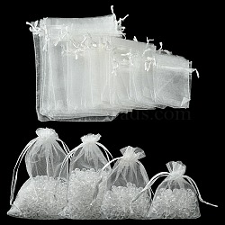 30Pcs 4 Styles Rectangle Organza Bags Jewellery Storage Pouches Wedding Favour Party Mesh Drawstring Gift, White, 9~18x7~13cm(OP-FS0001-01C)