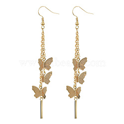 Butterfly Brass Dangel Earrings, Chains Tassel Earrings, Real 18K Gold Plated, 89x13mm(EJEW-TA00315)