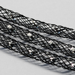 Mesh Tubing, Plastic Net Thread Cord, with Silver Vein, Black, 4mm, 50 yards/Bundle(PNT-Q001-4mm-15)