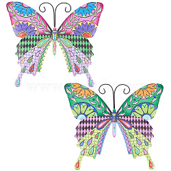 CREATCABIN 2Pcs 2 Colors Iron Wall Decorations, Butterfly Metal Wall Art, Colorfol Artificial Butterfly, Mixed Color, 215x250x4mm, Hole: 11.5x16mm, 1pc/color(AJEW-CN0001-58A)