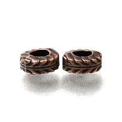 Tibetan Style Alloy European Beads, Large Hole Beads, Flat Round, Red Copper, 9x4.5mm, Hole: 4.5mm, about 854pcs/1000g(AL-CBA3B63-17R)