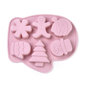 Christmas Food Grade Silicone Waffle Molds, Fondant Molds, for DIY Cake Decoration, Chocolate, Candy, UV Resin & Epoxy Resin Jewelry Making, Mixed Shapes, Pink, 205x242x22mm, Inner Diameter: 56~87x61~70mm
