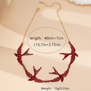Alloy Enamel Link Chain Necklaces, Cable Chain Necklaces, Swallow, Golden, Dark Red, 15.75 inch(40cm)