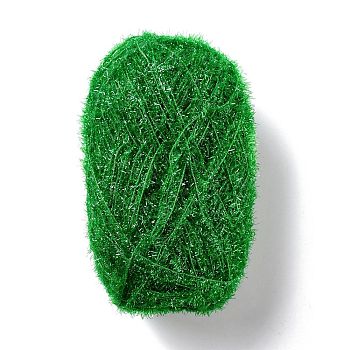 Polyester Crochet Yarn, Sparkling Scrubby Yarn, for Dish Scrubbies, Dishcloth, Decorating Crafts Knitting, Green, 10~13x0.5mm, 218.72 yard(200m)/roll