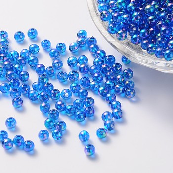 Eco-Friendly Transparent Acrylic Beads, Round, AB Color, Dodger Blue, 4mm, Hole: about 1.2mm; about 17000pcs/500g.
