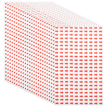 Waterproof PVC Arrow Self-Adhesive Stickers, for Products Inspection Defect Indicator, Rectangle, Red, 121x201x0.1mm, Sticker: 11.5x9x0.1mm, about 220pcs/sheet, 50 sheets/bag