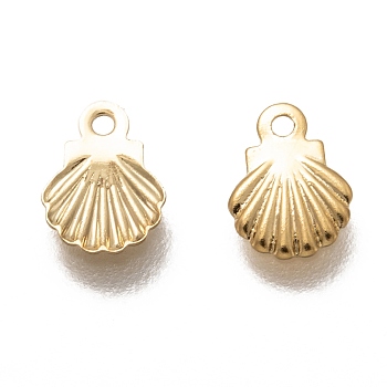 304 Stainless Steel Charms, Shell Shape, Real 18k Gold Plated, 7.5x6x0.5mm, Hole: 1mm