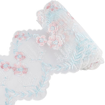 Gorgecraft 5Yards Polyester Flower Lace Trim Ribbon, for DIY Decoration Clothes, Cerise, Light Cyan, 6-3/4 inch(173mm)