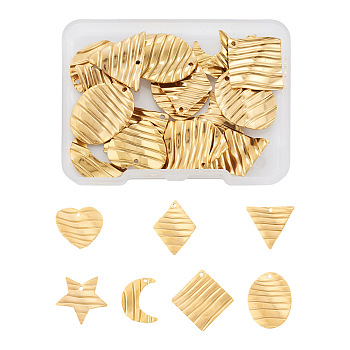 28Pcs 7 Style 304 Stainless Steel Pendants, Textured, Triangle & Rhombus & Star, Golden, 16.5~22.5x13.5~22.5x2~3mm, Hole: 1.2~1.4mm, 4pcs/style