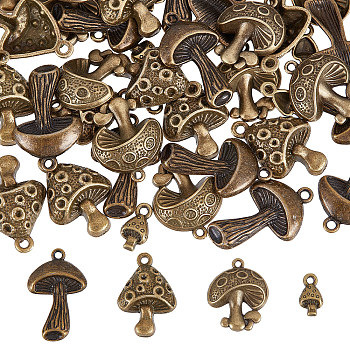 64pcs 4 style Alloy Pendants, Mushroom, Antique Bronze, 13~26x8~19mm, 16pcs/style