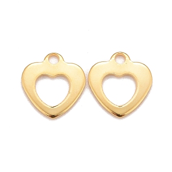 201 Stainless Steel Charms, Heart, Real 24k Gold Plated, 10x9x0.8mm, Hole: 1.4mm