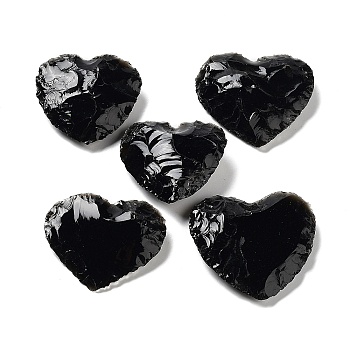 Hammered Natural Obsidian Healing Stones, Heart Love Stones, Pocket Palm Stones for Reiki Ealancing, 30.5~35.5x33~38x8~12mm