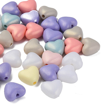 Spray Painted Acrylic Beads, Rubberized Style, Heart, Mixed Color, 9.5x10.5x6.5mm, Hole: 1.8mm, about 1190pcs/500g