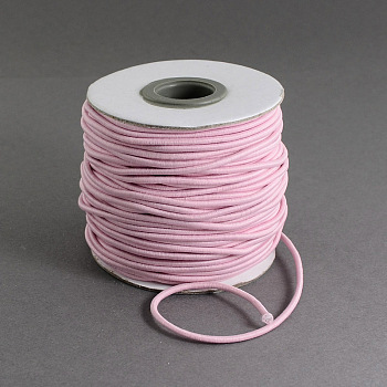 Round Elastic Cord, with Nylon Outside and Rubber Inside, Pink, 2mm, about 43.74 yards(40m)/roll