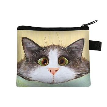 Cute Cat Polyester Zipper Wallets, Rectangle Coin Purses, Change Purse for Women & Girls, Champagne Yellow, 11x13.5cm